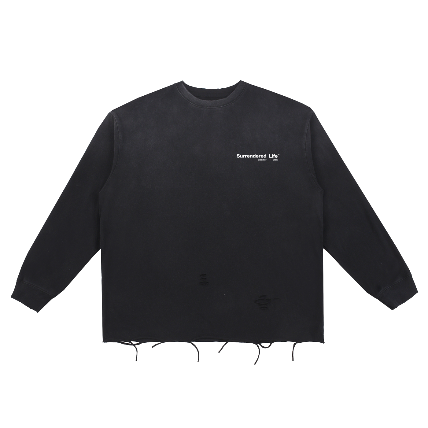 "1" | Snow Wash Distressed Long Sleeve Tee