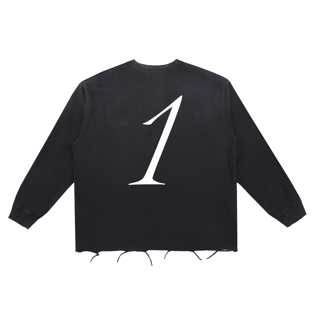 "1" | Snow Wash Distressed Long Sleeve Tee