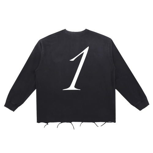 "1" | Snow Wash Distressed Long Sleeve Tee