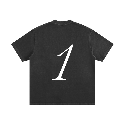"1" | Vintage Black Wash Heavyweight Tee