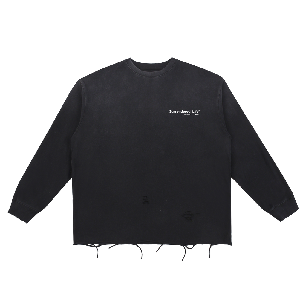 "1" | Snow Wash Distressed Long Sleeve Tee