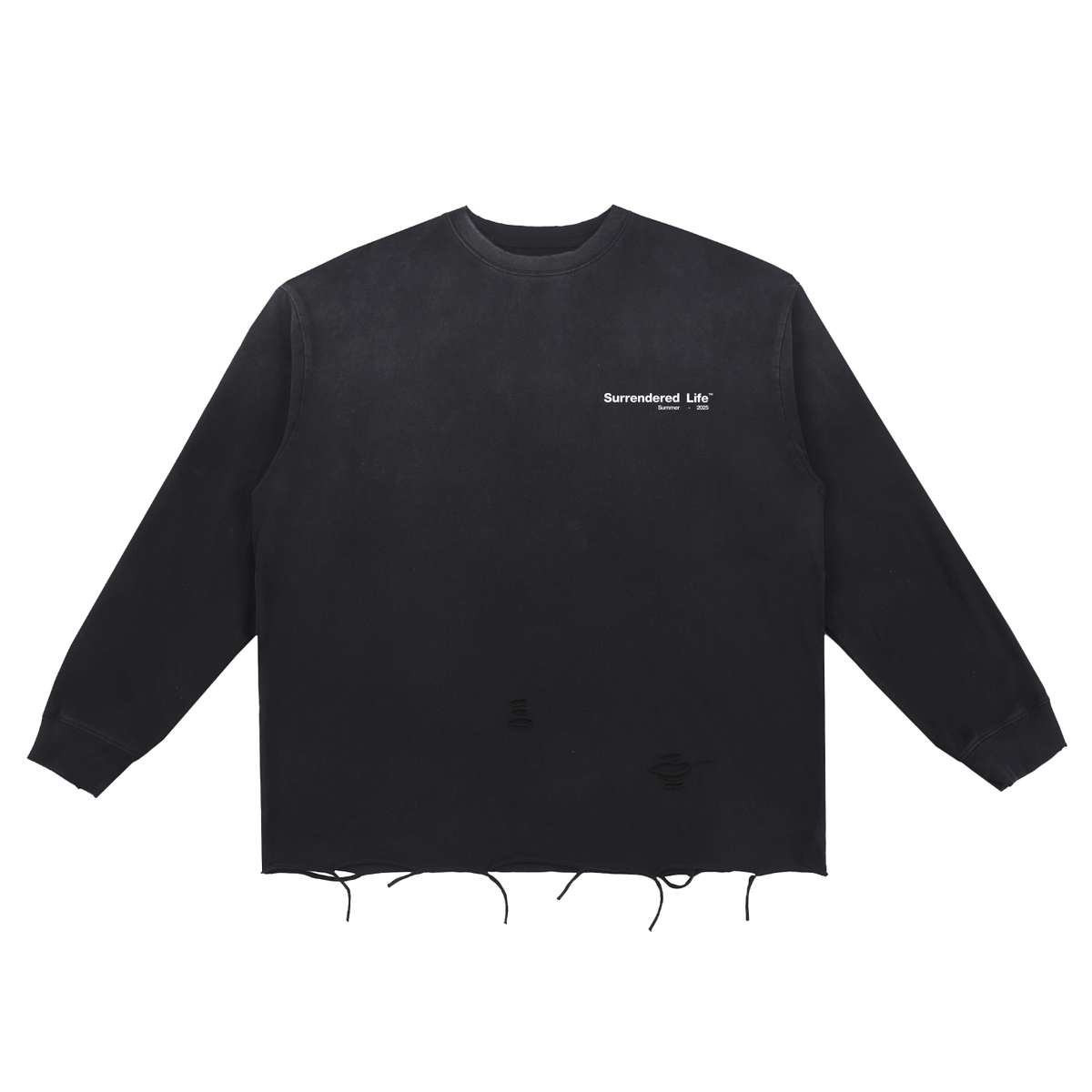 "1" | Snow Wash Distressed Long Sleeve Tee